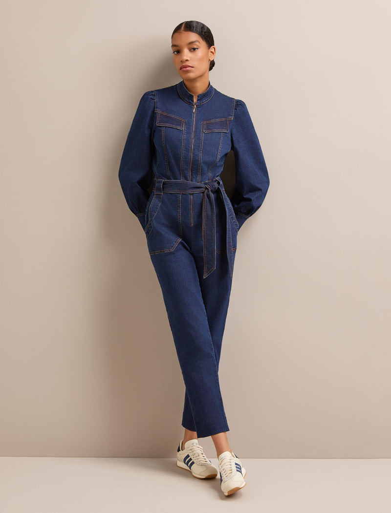 Caroline Denim Stretch Jumpsuit - Dark Blue