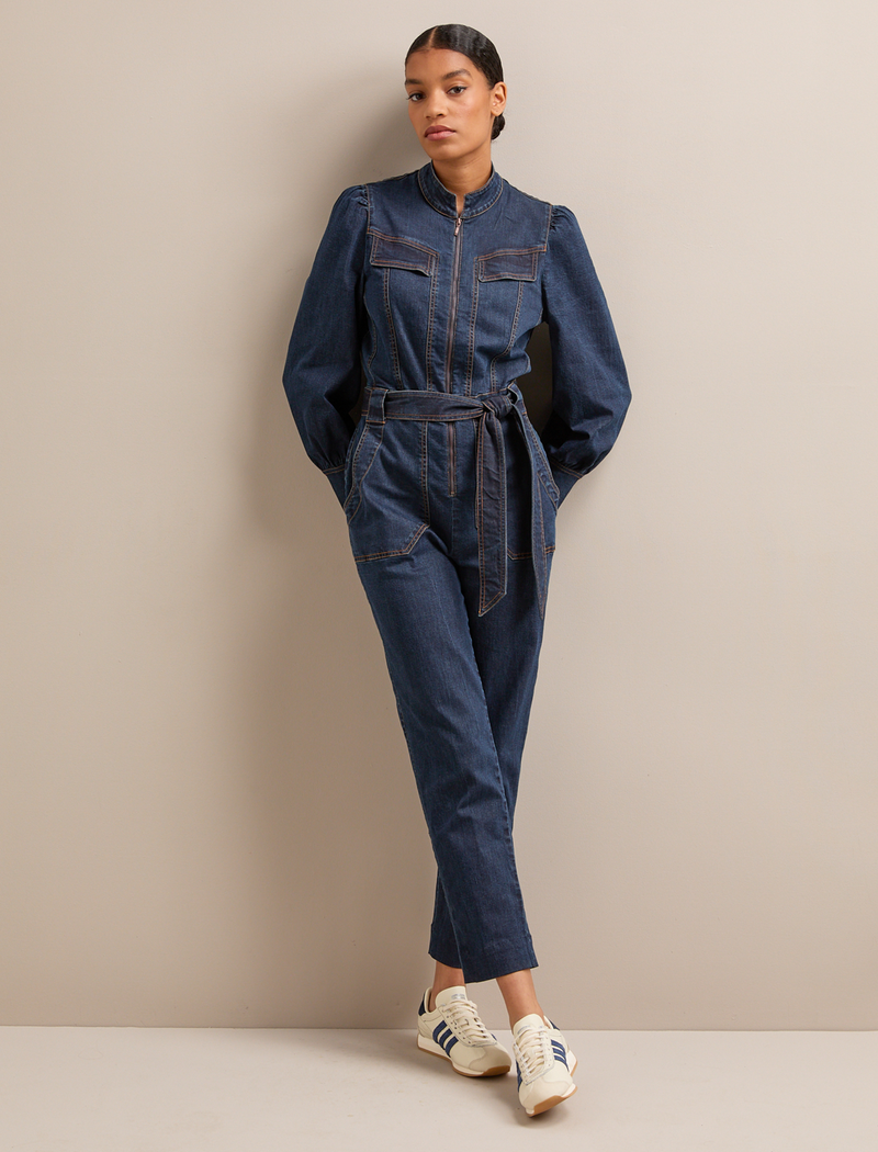 Caroline Denim Stretch Jumpsuit - Dark Blue