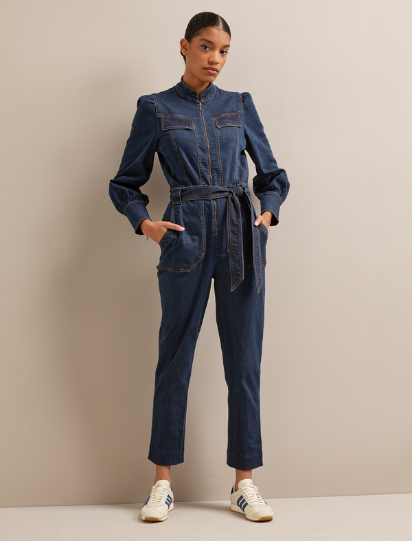 Caroline Denim Stretch Jumpsuit - Dark Blue