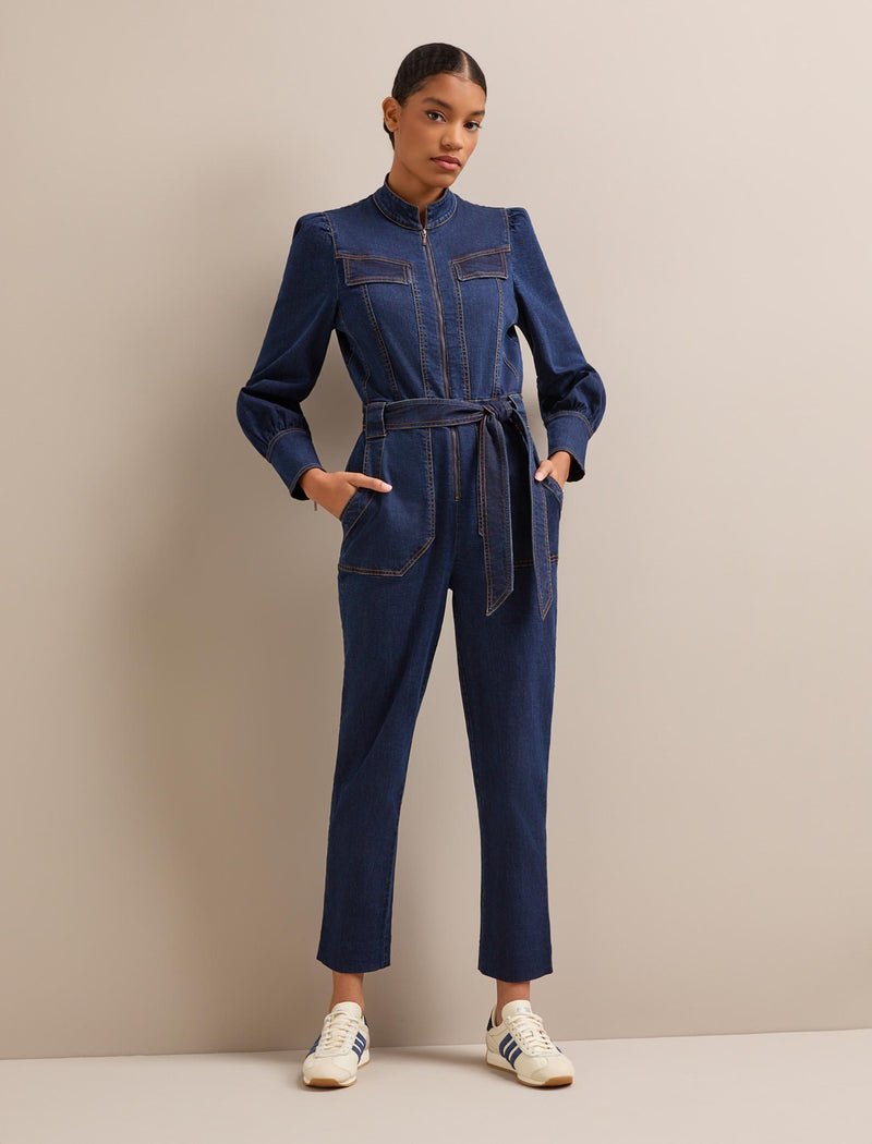 Caroline Denim Stretch Jumpsuit - Dark Blue