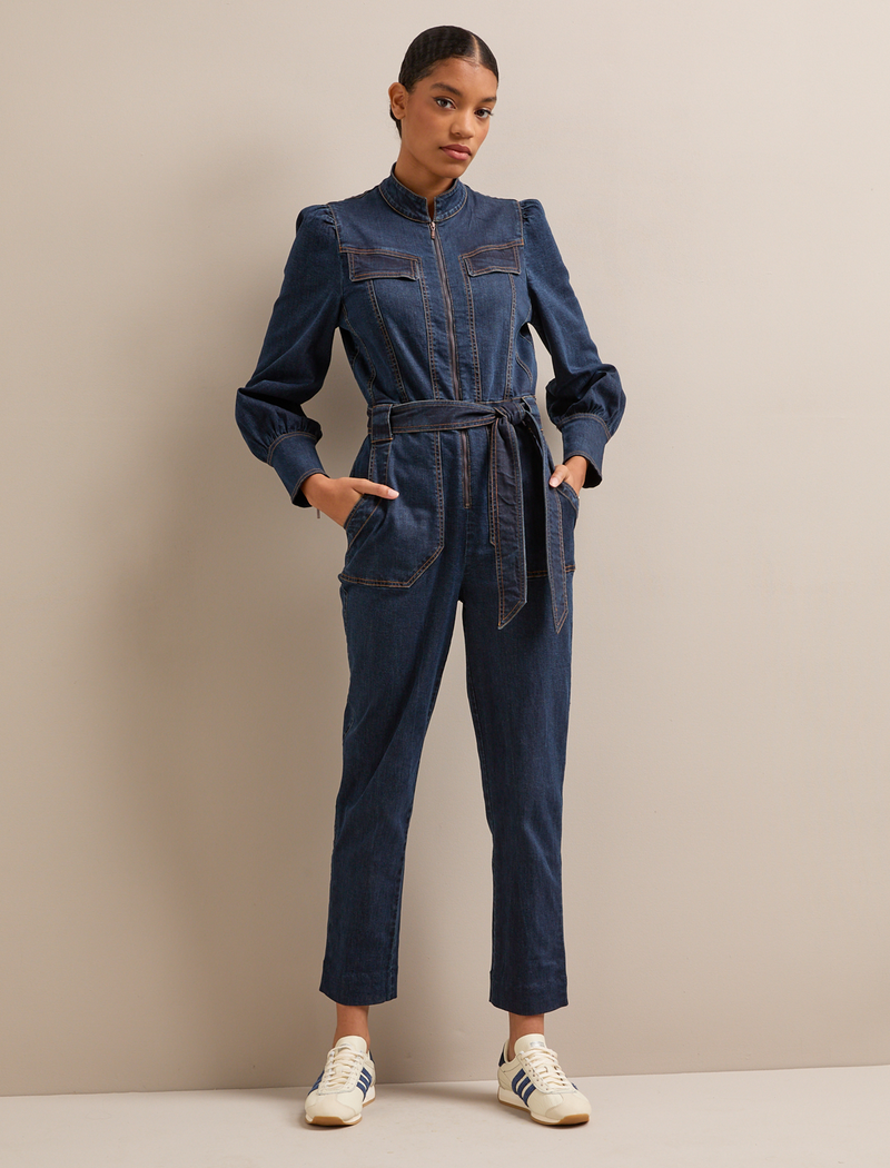 Caroline Denim Stretch Jumpsuit - Dark Blue