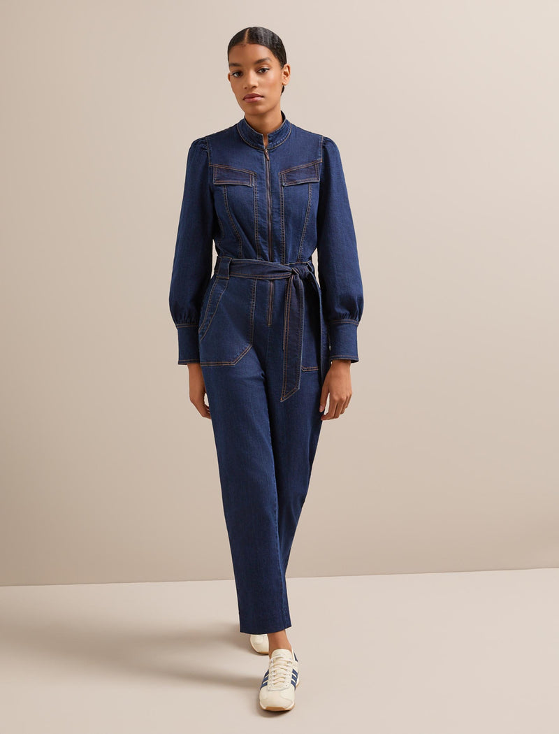 Caroline Denim Stretch Jumpsuit - Dark Blue