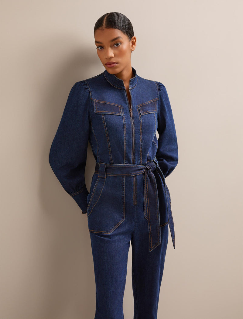 Caroline Denim Stretch Jumpsuit - Dark Blue