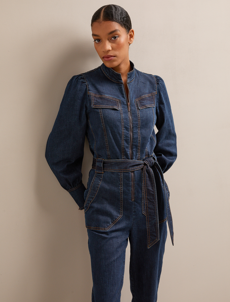Caroline Denim Stretch Jumpsuit - Dark Blue