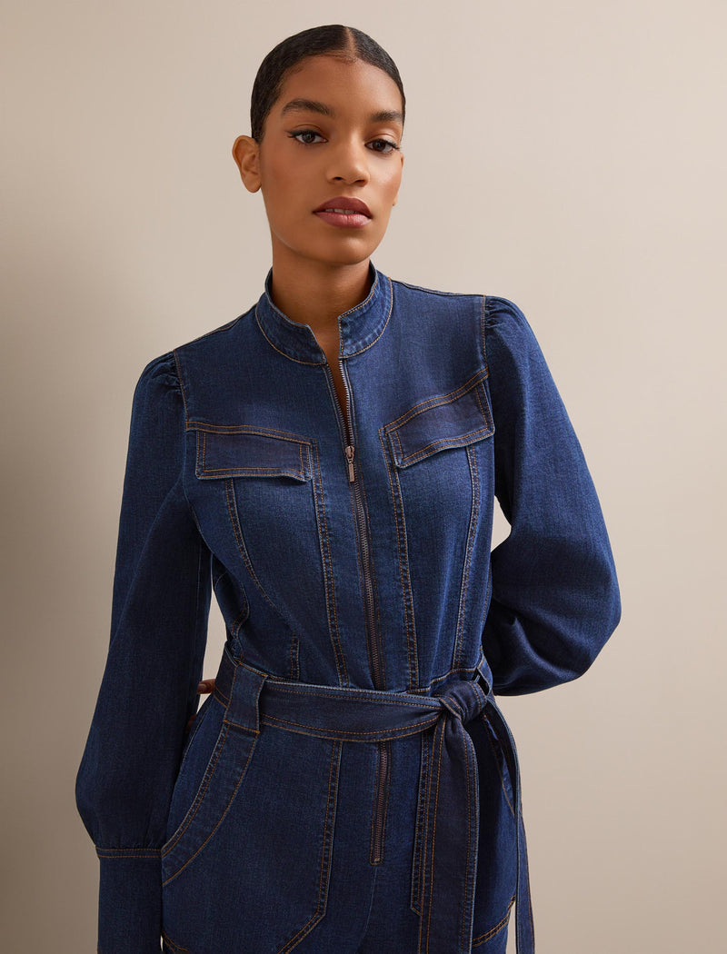 Caroline Denim Stretch Jumpsuit - Dark Blue