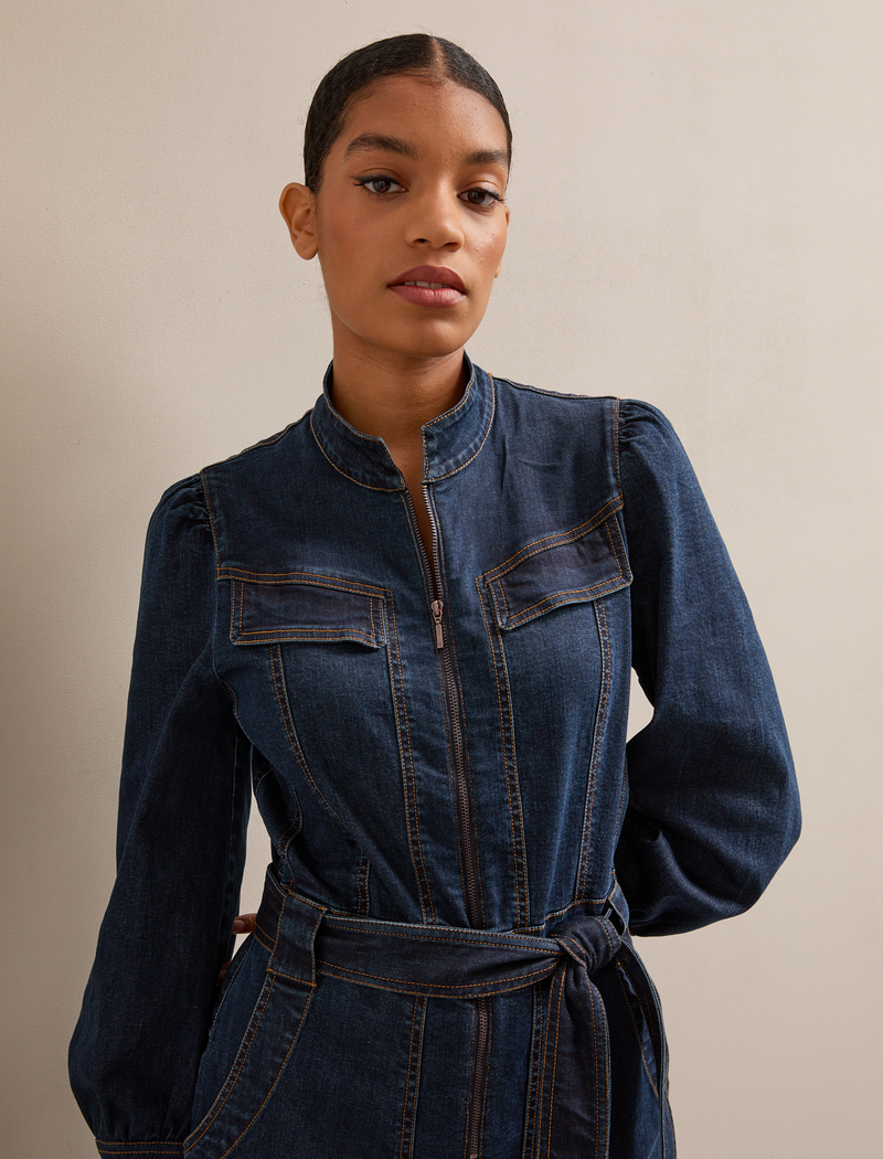 Caroline Denim Stretch Jumpsuit - Dark Blue