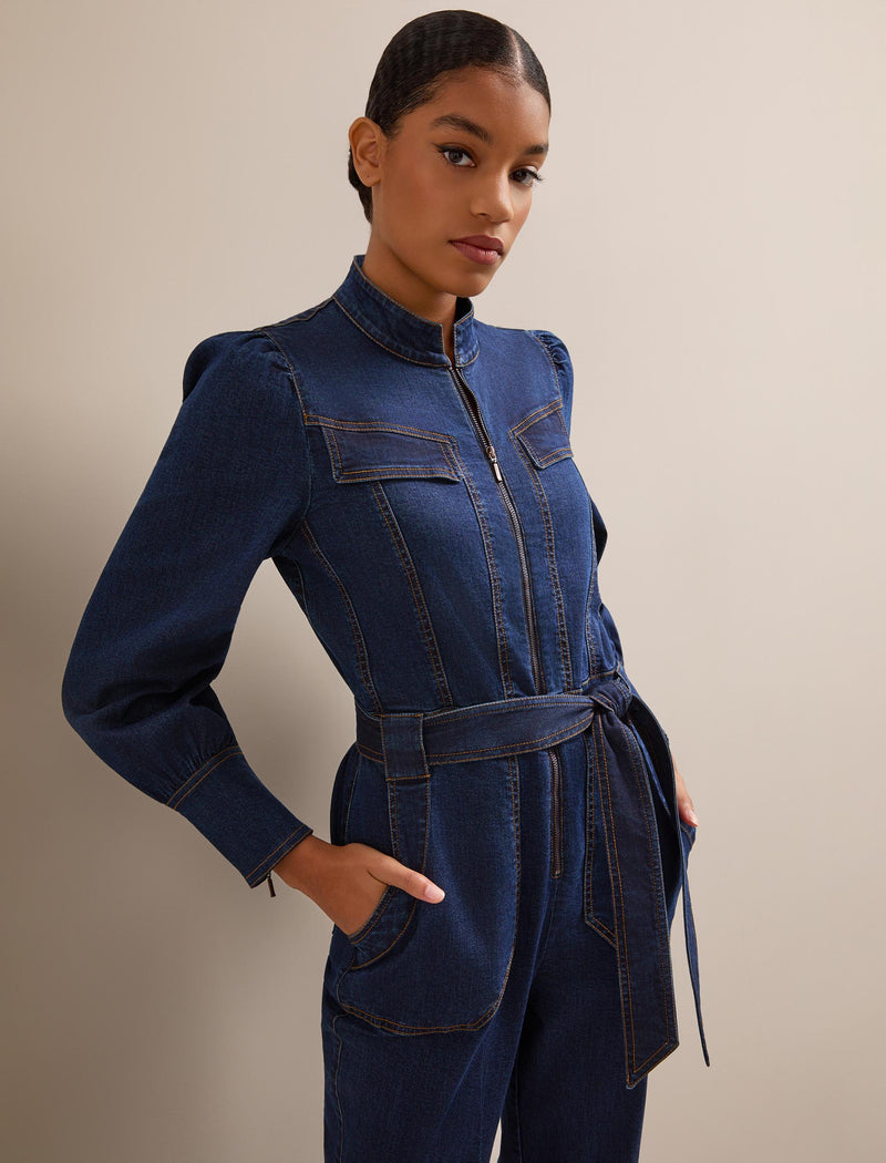 Caroline Denim Stretch Jumpsuit - Dark Blue