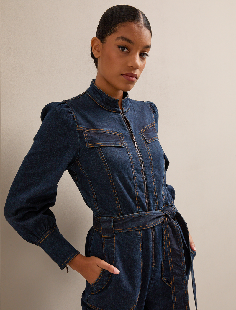Caroline Denim Stretch Jumpsuit - Dark Blue