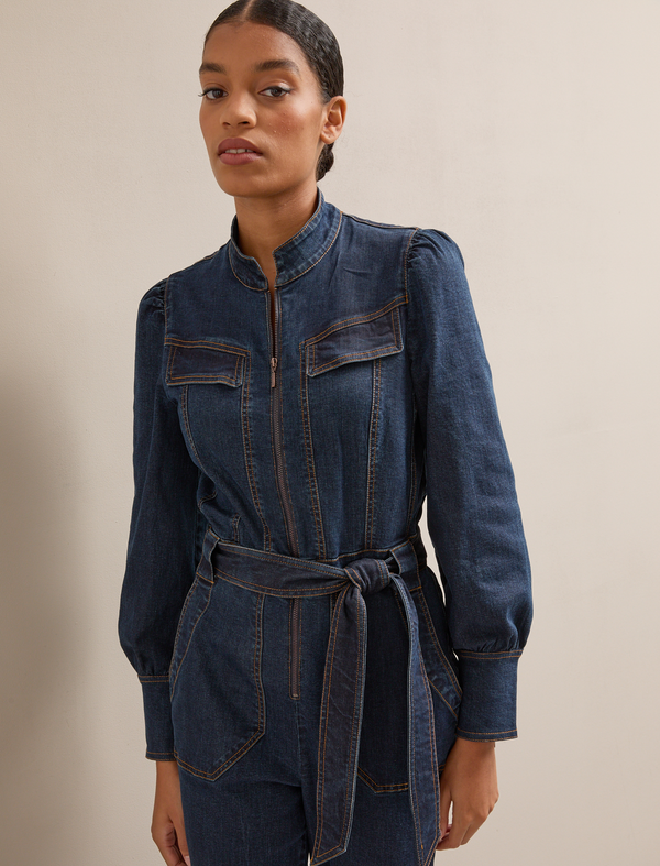 Caroline Denim Stretch Jumpsuit - Dark Blue