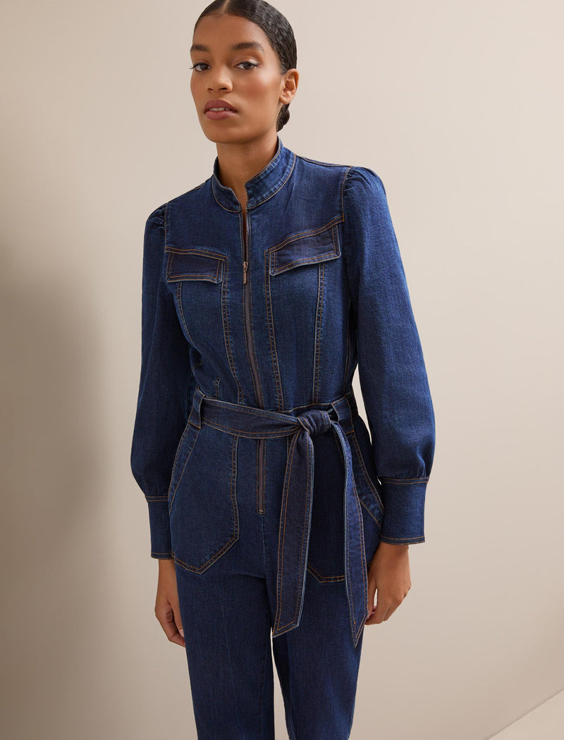 Caroline Denim Stretch Jumpsuit - Dark Blue