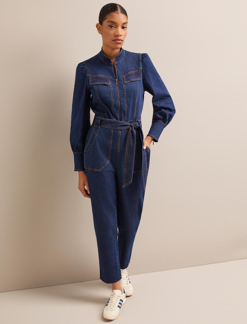 Caroline Denim Stretch Jumpsuit - Dark Blue