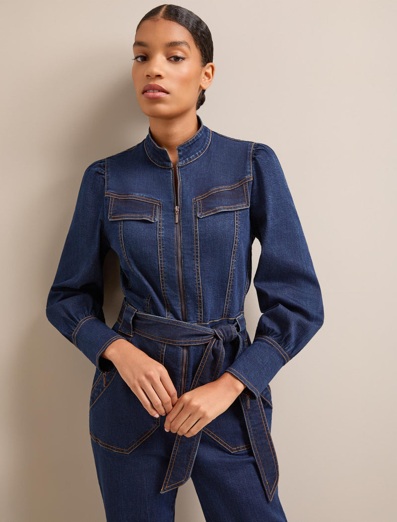 Caroline Denim Stretch Jumpsuit - Dark Blue