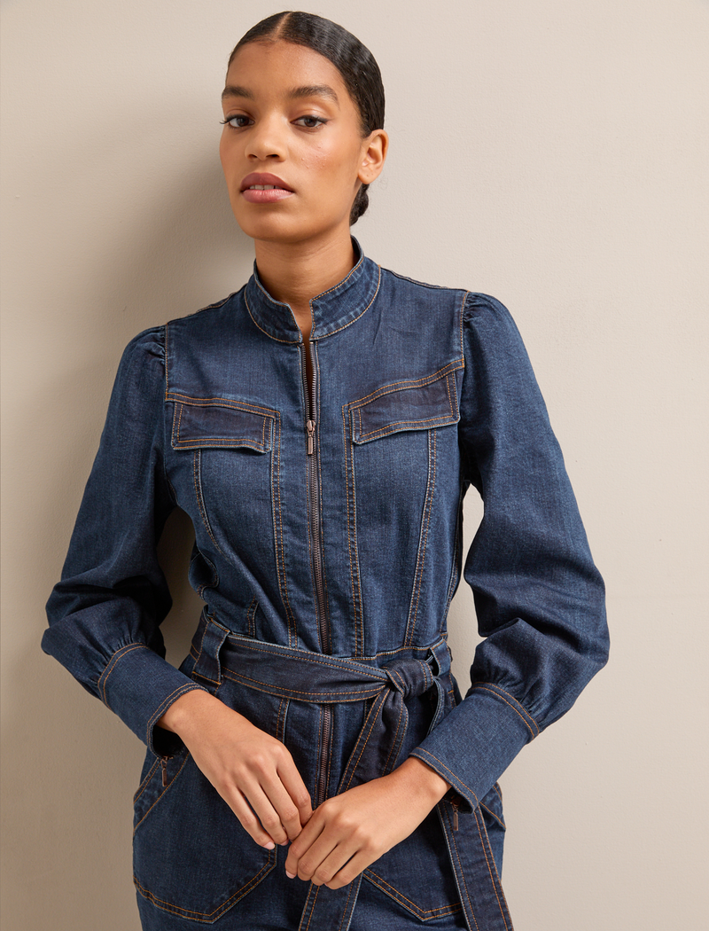 Caroline Denim Stretch Jumpsuit - Dark Blue