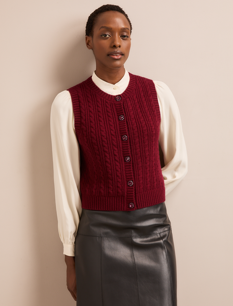 Meryl Cashmere Cable Knit - Burgundy