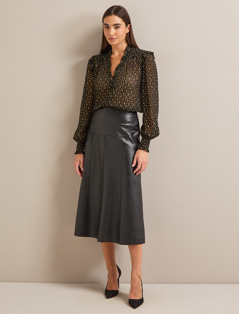 Stella Fil Coupé Blouse - Black Cream Polka Dot Print