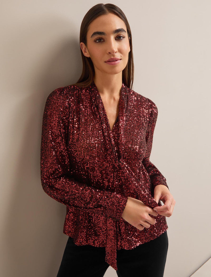 Elara Sequin Blouse - Burgundy