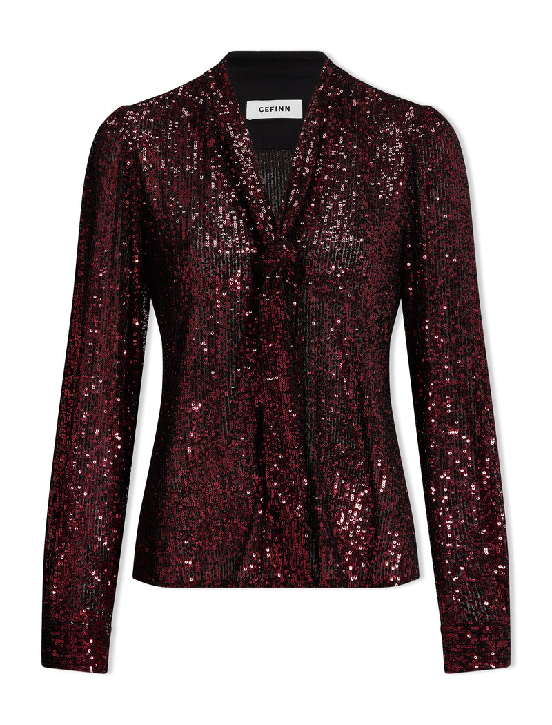Elara Sequin Blouse - Burgundy
