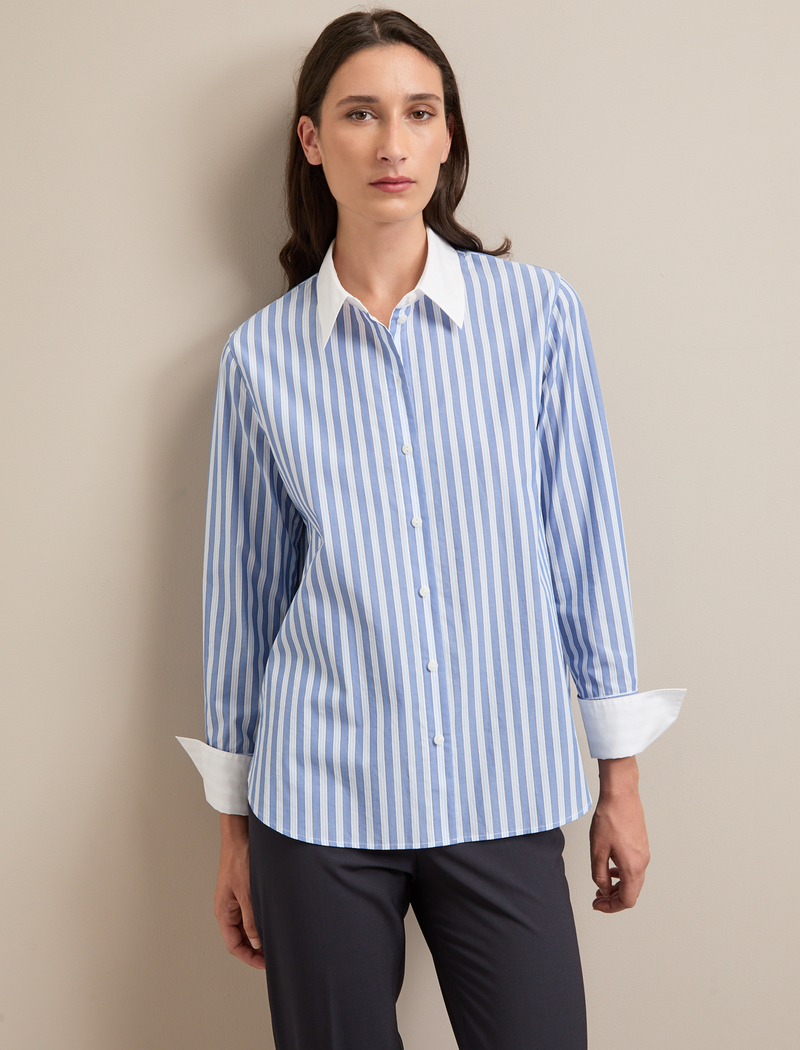 Seymour Cotton Shirt - Blue White Stripe