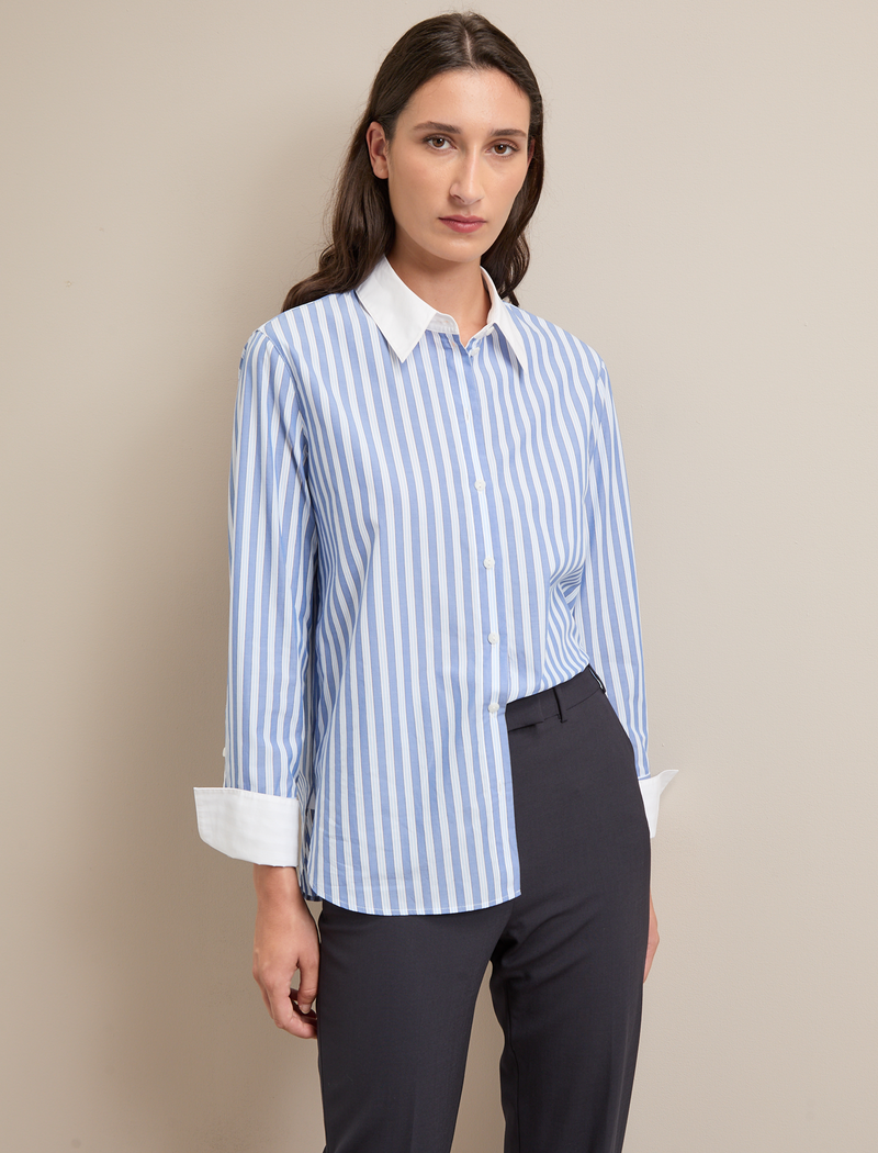Seymour Cotton Shirt - Blue White Stripe