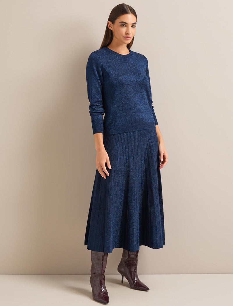 Colette Lurex Maxi Skirt - Blue