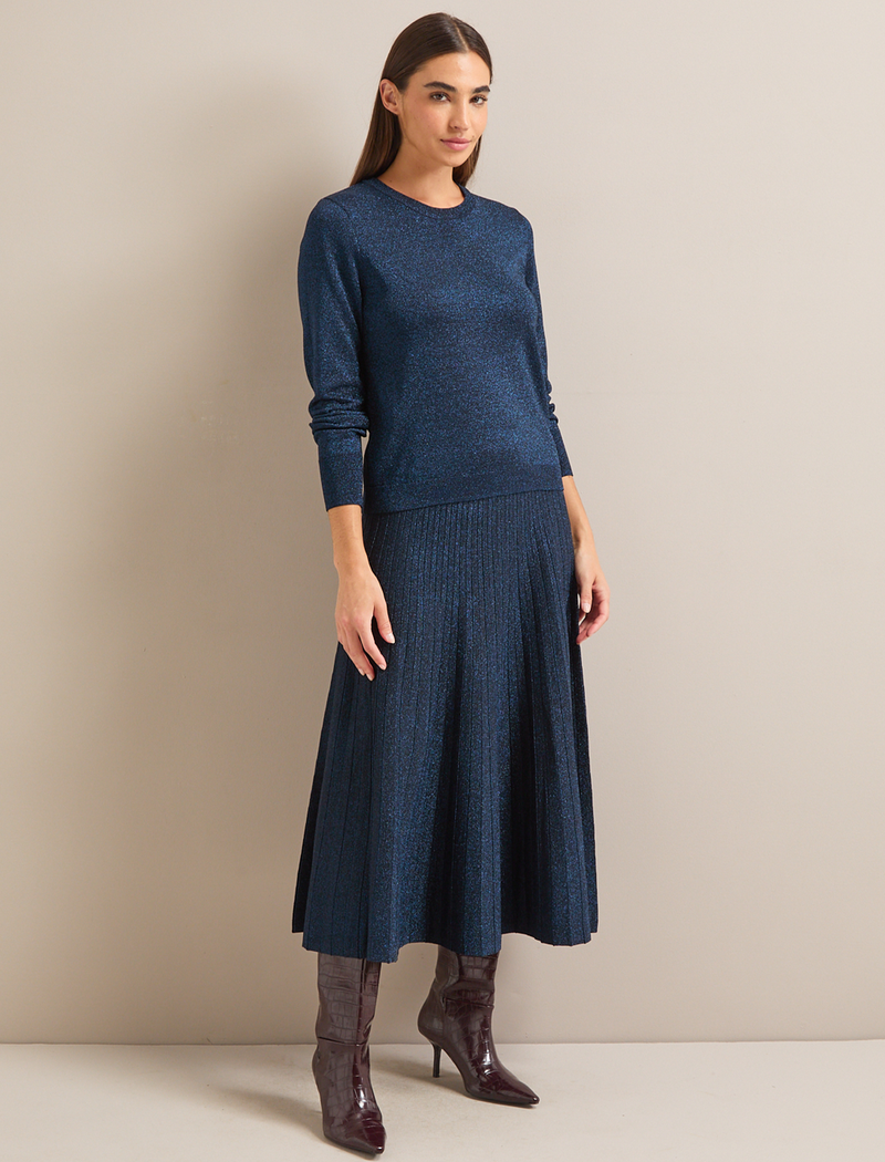 Colette Lurex Maxi Skirt - Blue