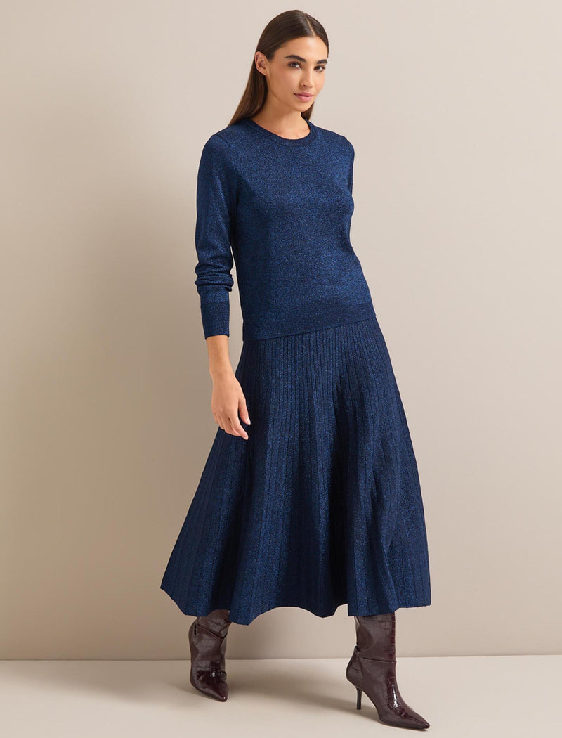 Colette Lurex Maxi Skirt - Blue