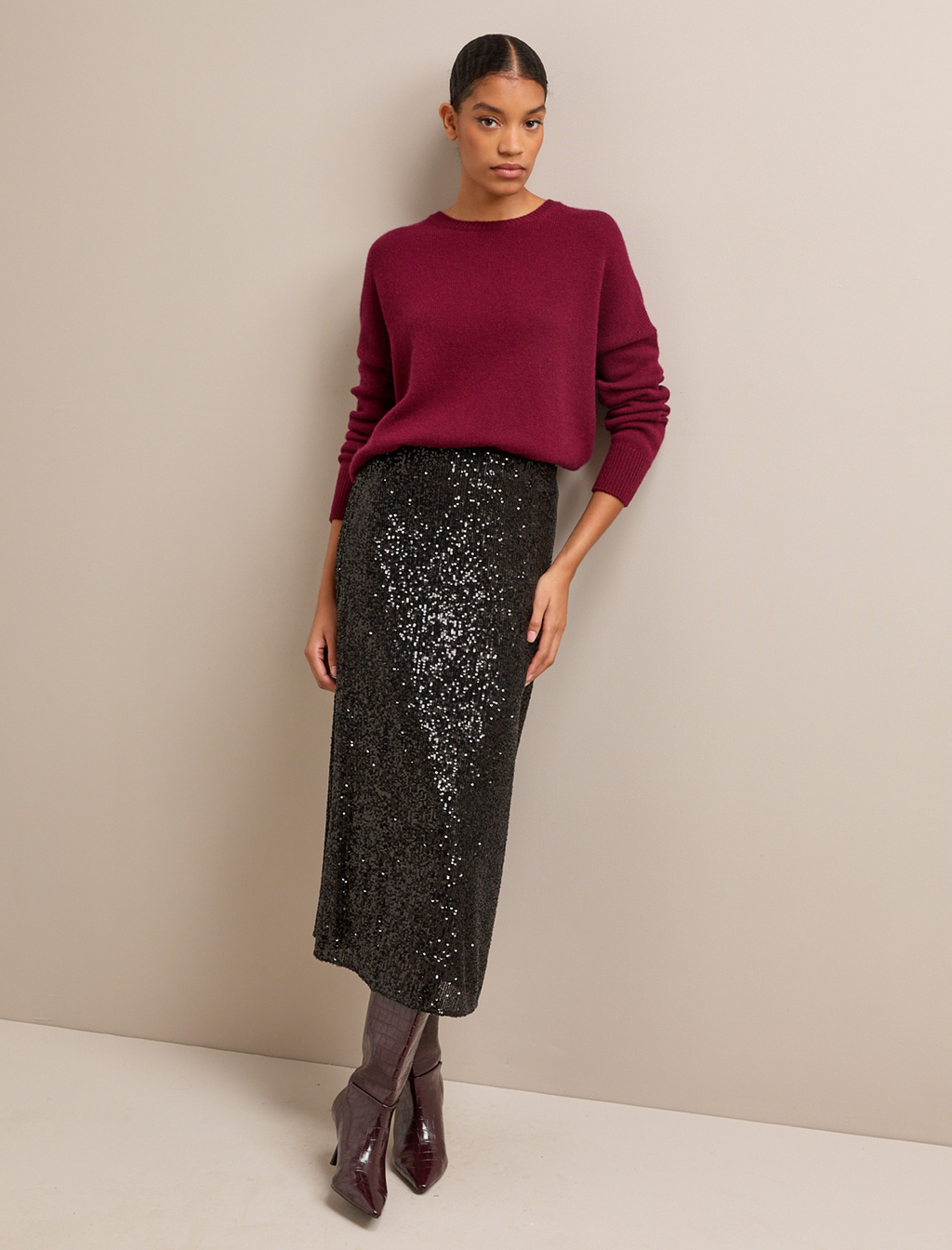 Scarlett Sequin Maxi Skirt with Elasticated Waist Navy