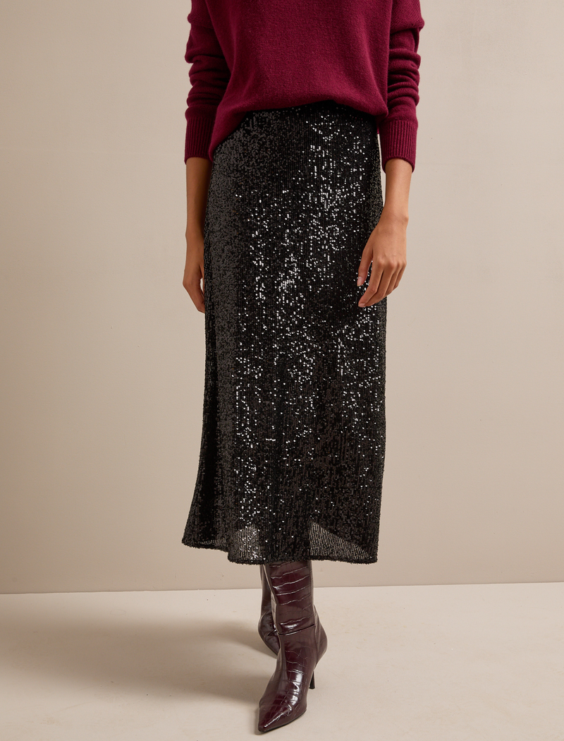Scarlett Sequin Maxi Skirt - Black