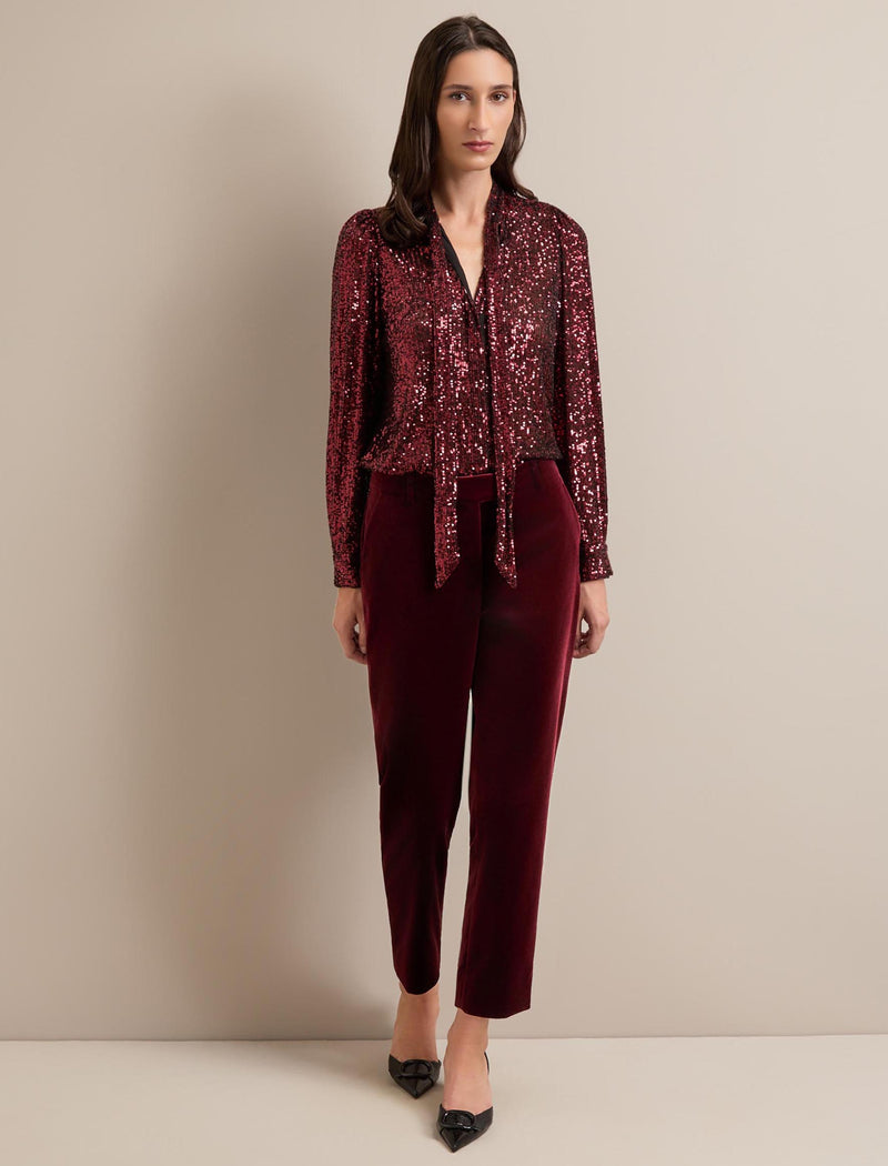Tatum Velvet Tapered Trouser - Burgundy