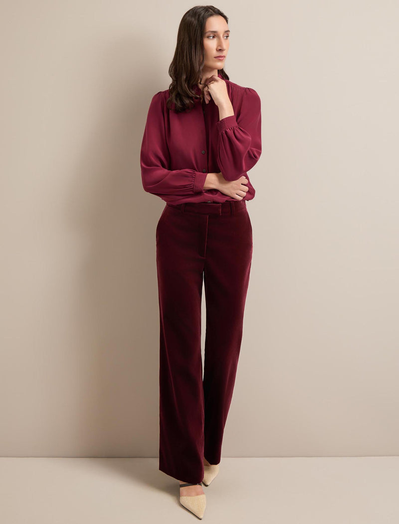 Taylor Velvet Wide Leg Trouser - Burgundy