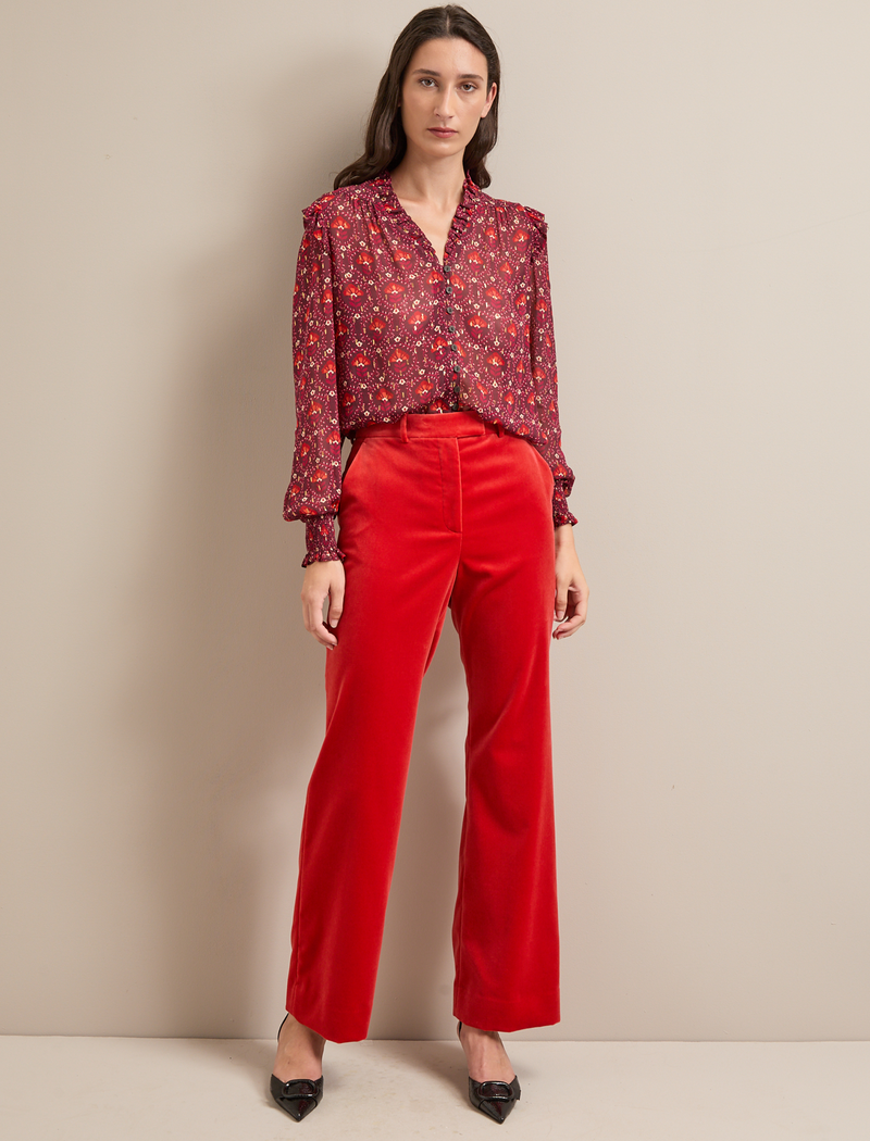 Taylor Velvet Wide Leg Trousers - Dark Orange