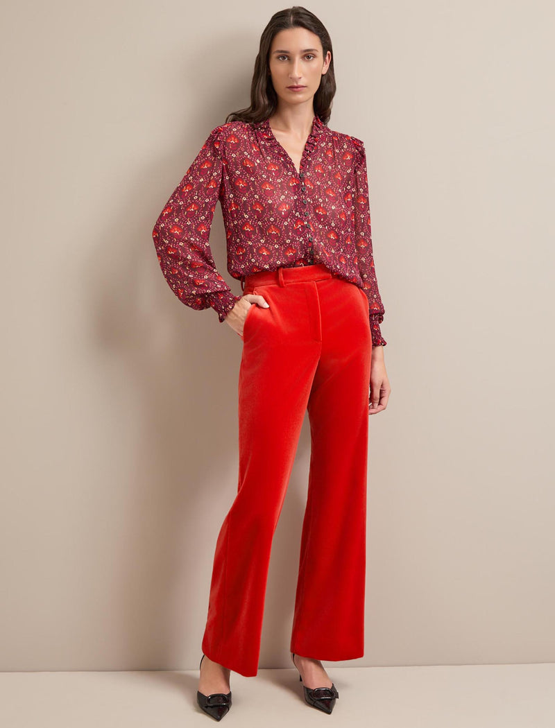 Taylor Velvet Wide Leg Trousers - Dark Orange