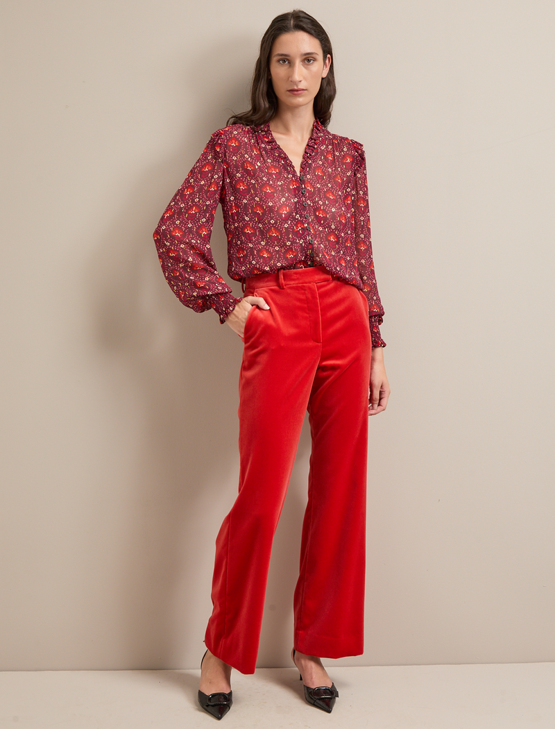 Taylor Velvet Wide Leg Trousers - Dark Orange
