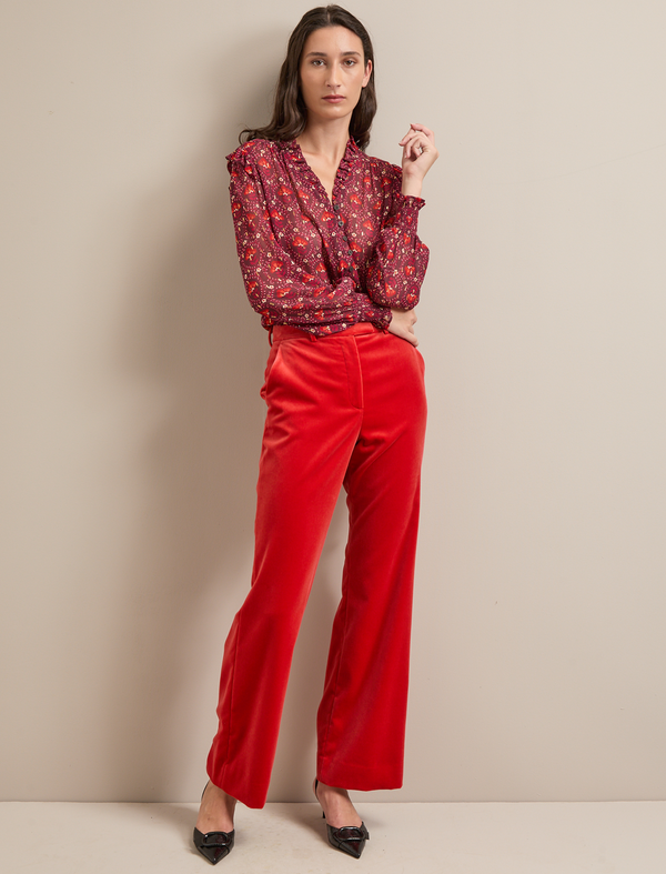 Taylor Velvet Wide Leg Trousers - Dark Orange