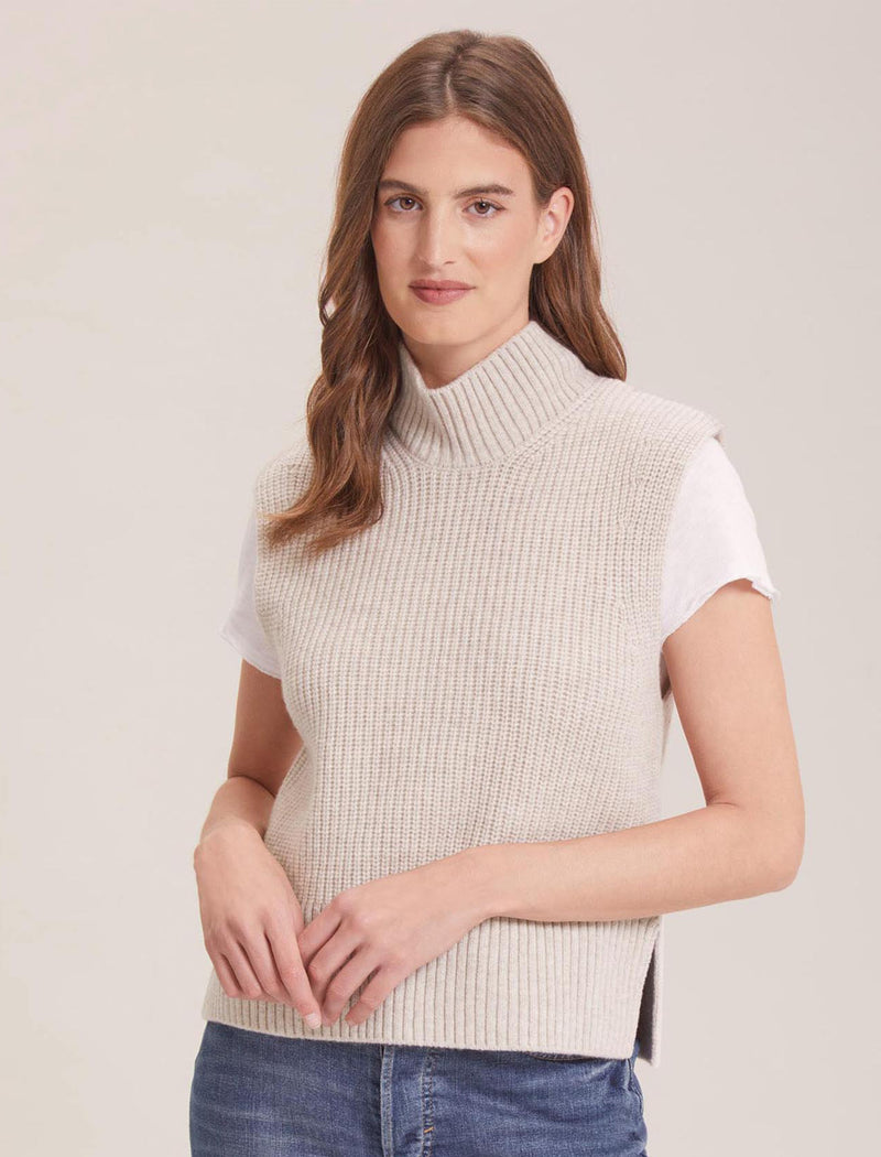 Janie Cashmere Blend Funnel Neck Sleeveless Jumper - Oatmeal