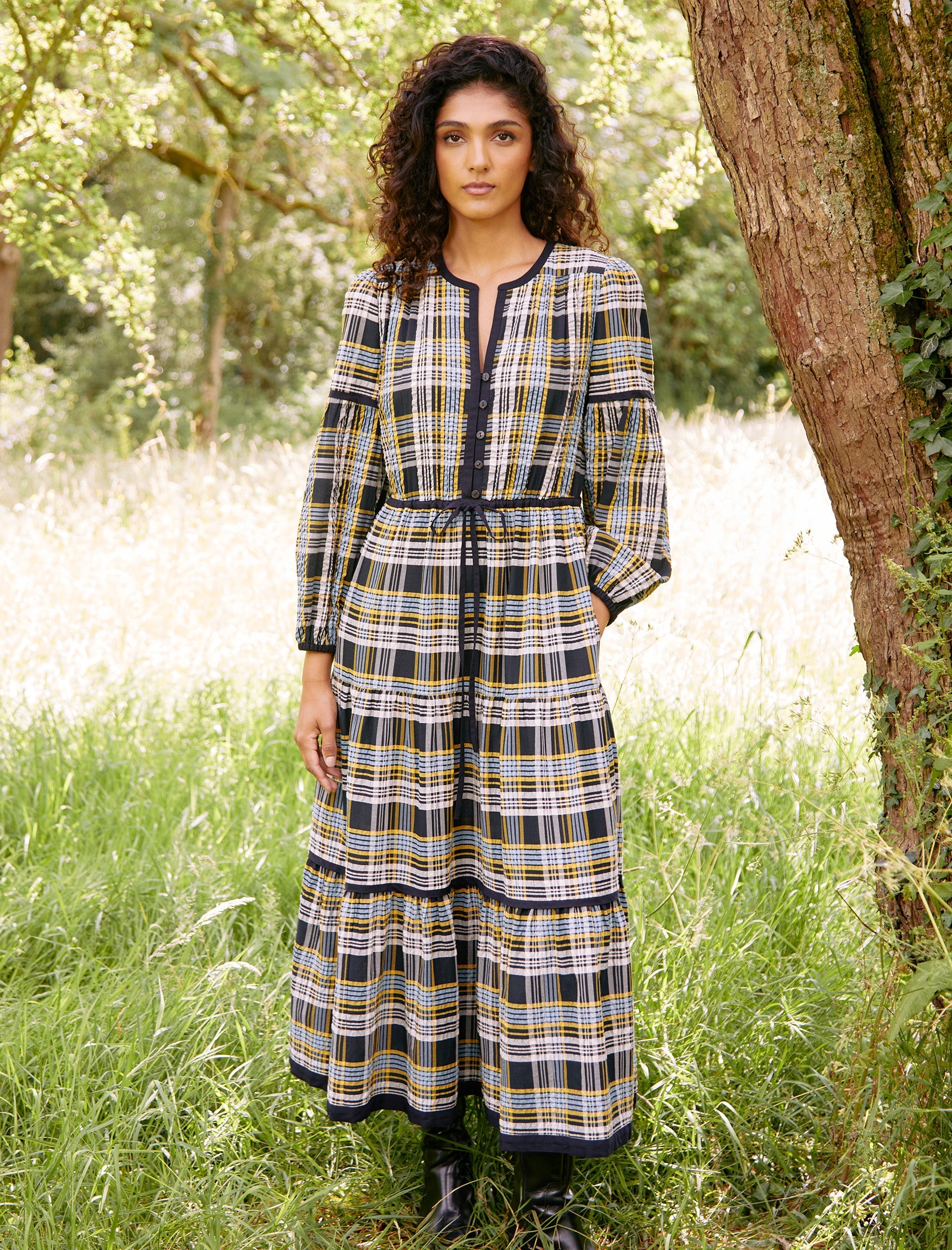 Burberry Check Belted Long-Sleeve Shirtdress | Neiman Marcus