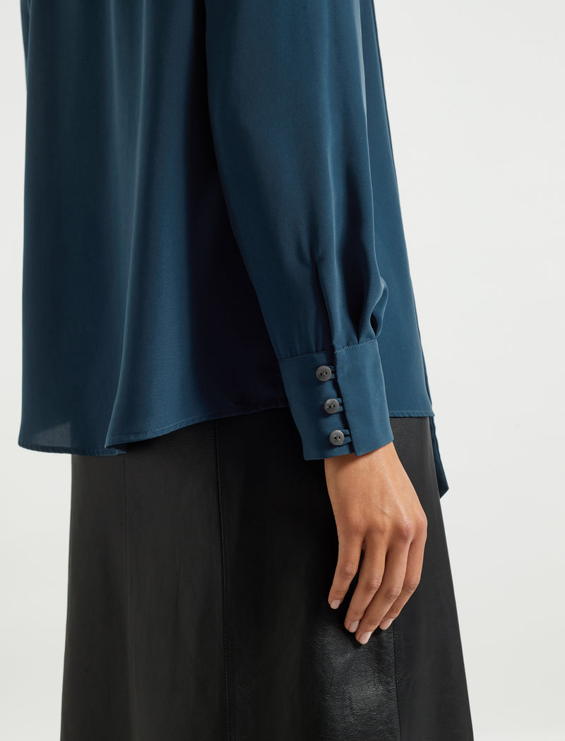 Bianca Blouse with Scarf - Petrol Blue