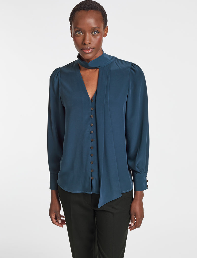 Navy blue dress blouse sales