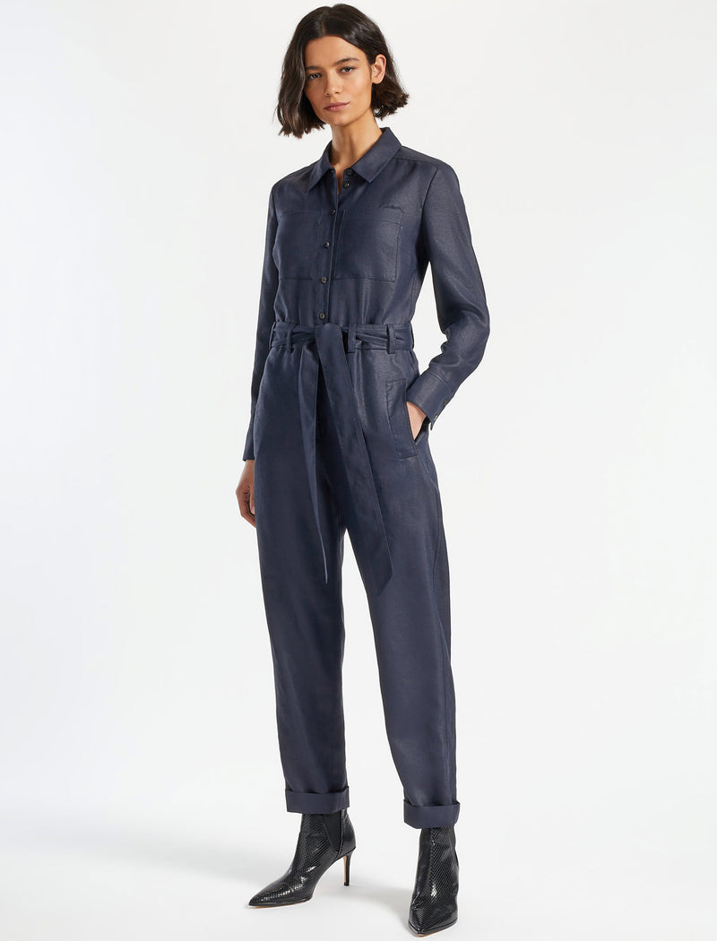 Jensen Utility Style Collared Jumpsuit - Navy