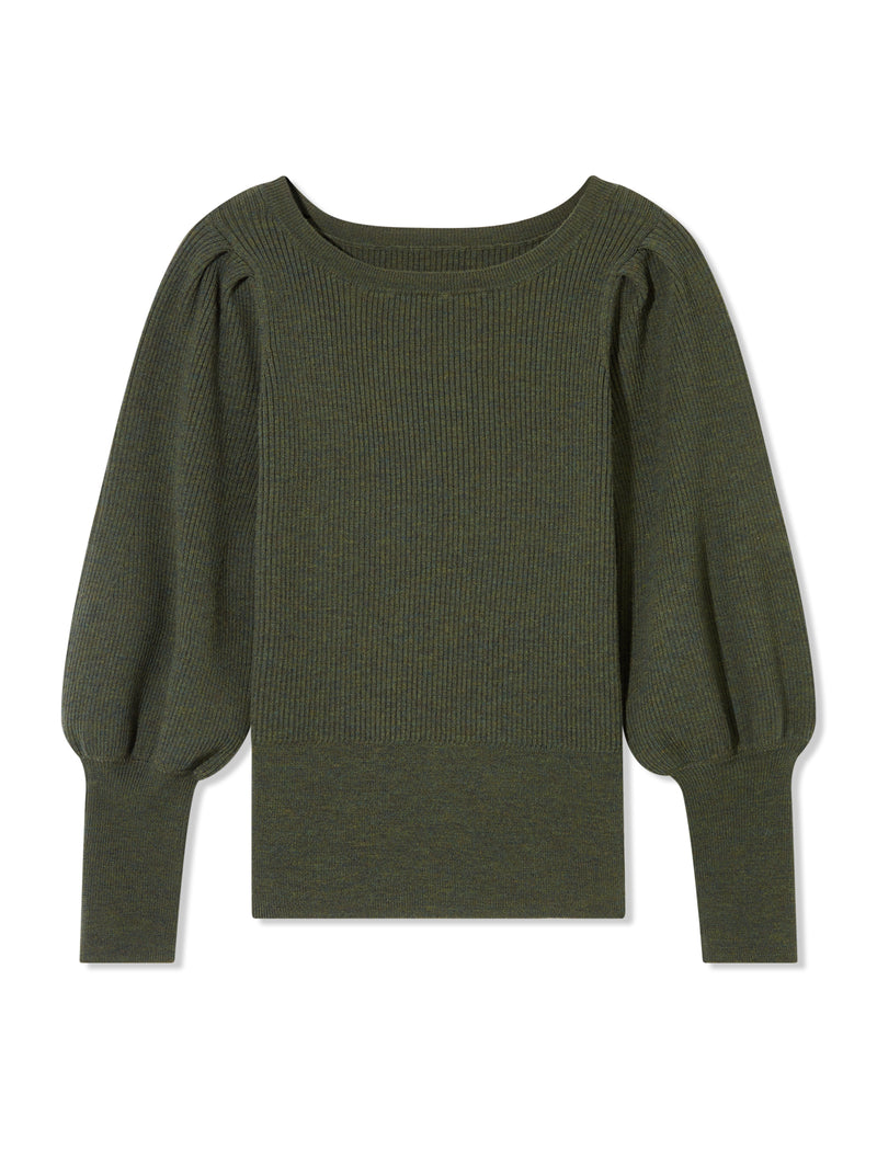 Eva Wool Boat Neck Jumper - Khaki