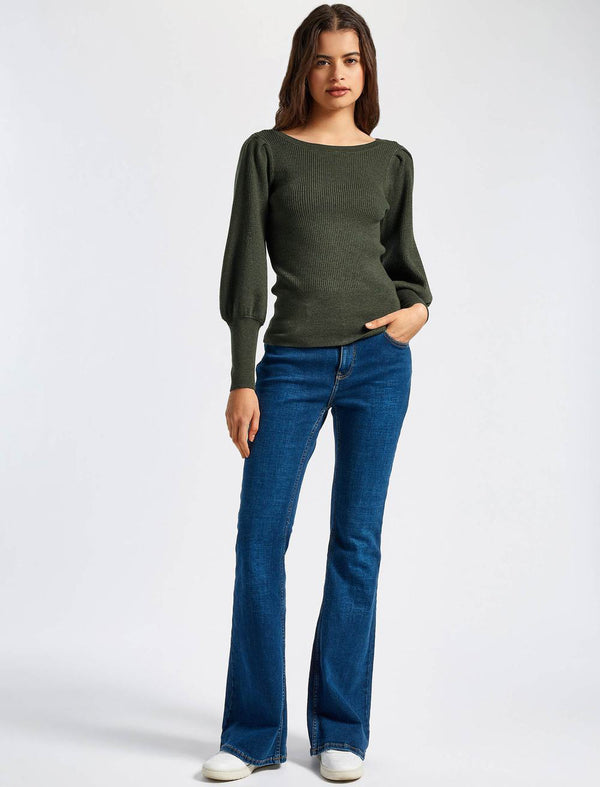 Eva Wool Boat Neck Jumper - Khaki