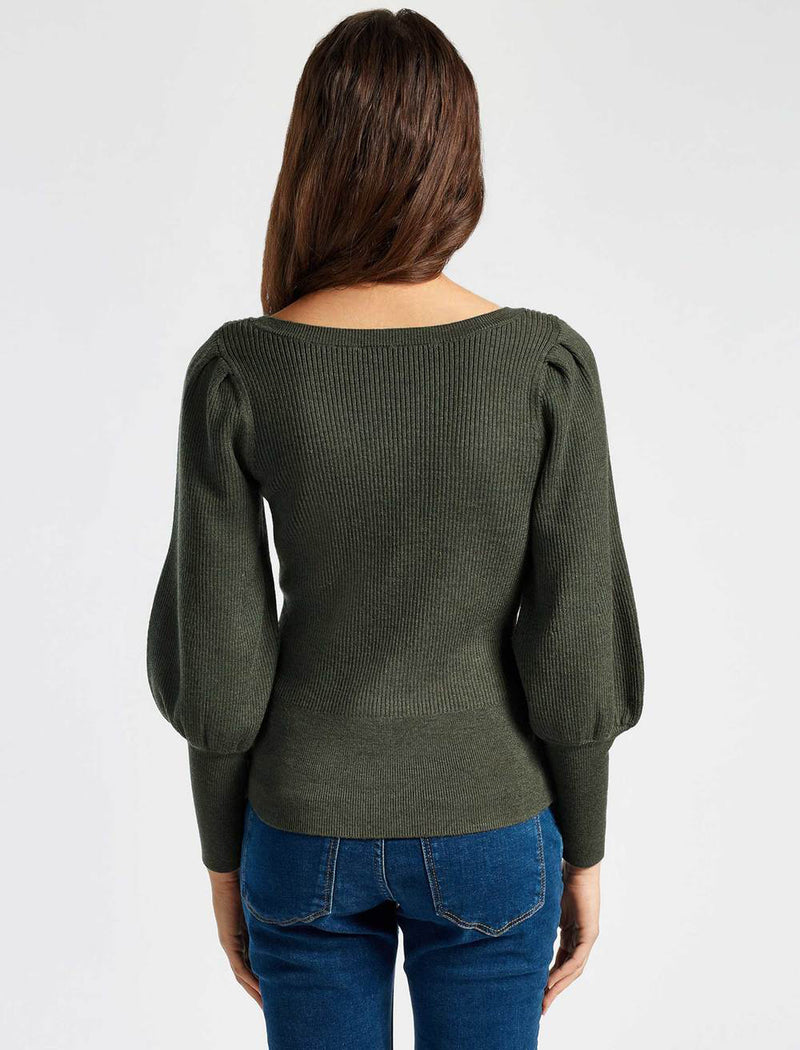 Eva Wool Boat Neck Jumper - Khaki