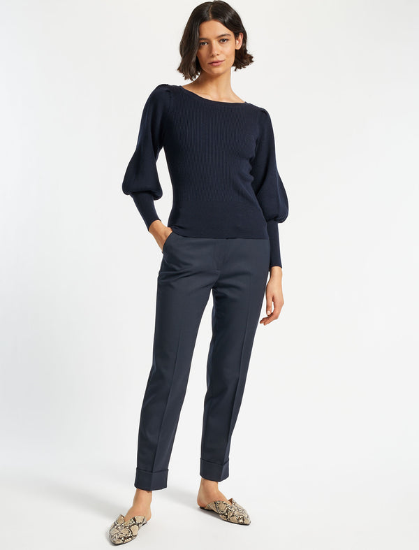 Eva Wool Boat Neck Jumper - Navy