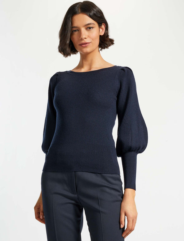 Eva Wool Boat Neck Jumper - Navy