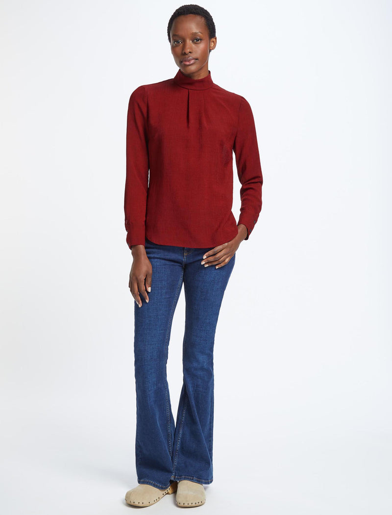 Riley Funnel Neck Blouse - Rust