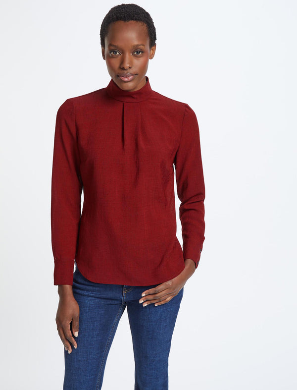 Riley Funnel Neck Blouse - Rust