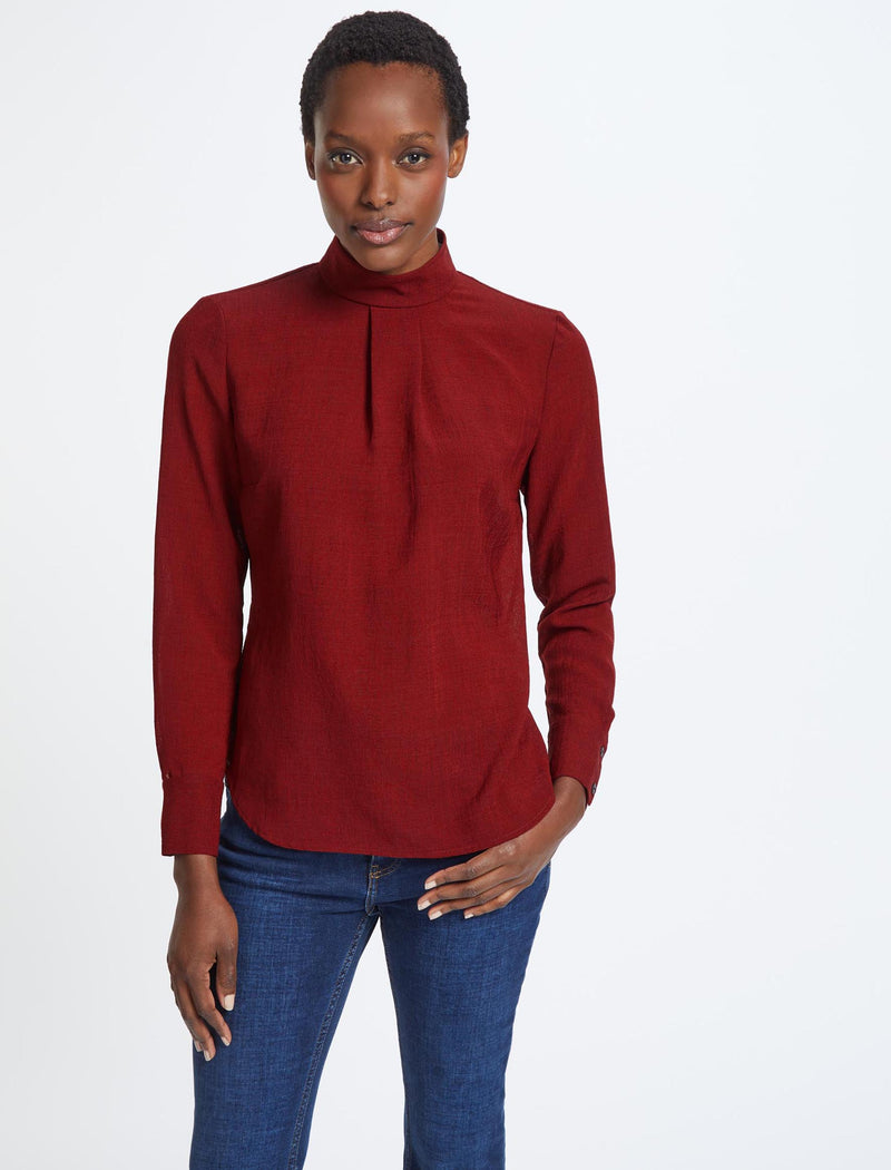 Riley Funnel Neck Blouse - Rust