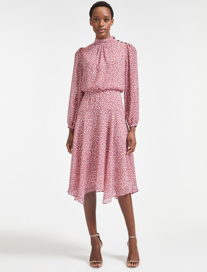 Emilia Midi Dress - Red Pink Graphic Coral Print