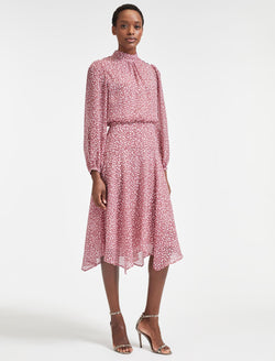 Emilia Midi Dress - Red Pink Graphic Coral Print