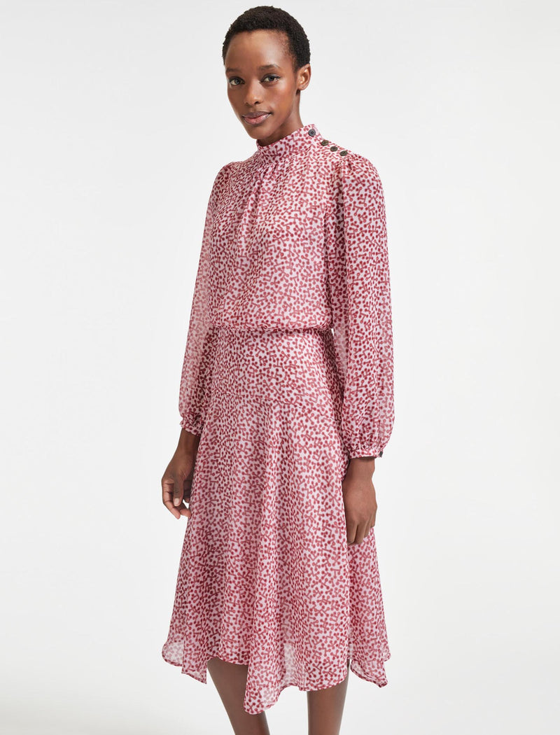 Emilia Midi Dress - Red Pink Graphic Coral Print